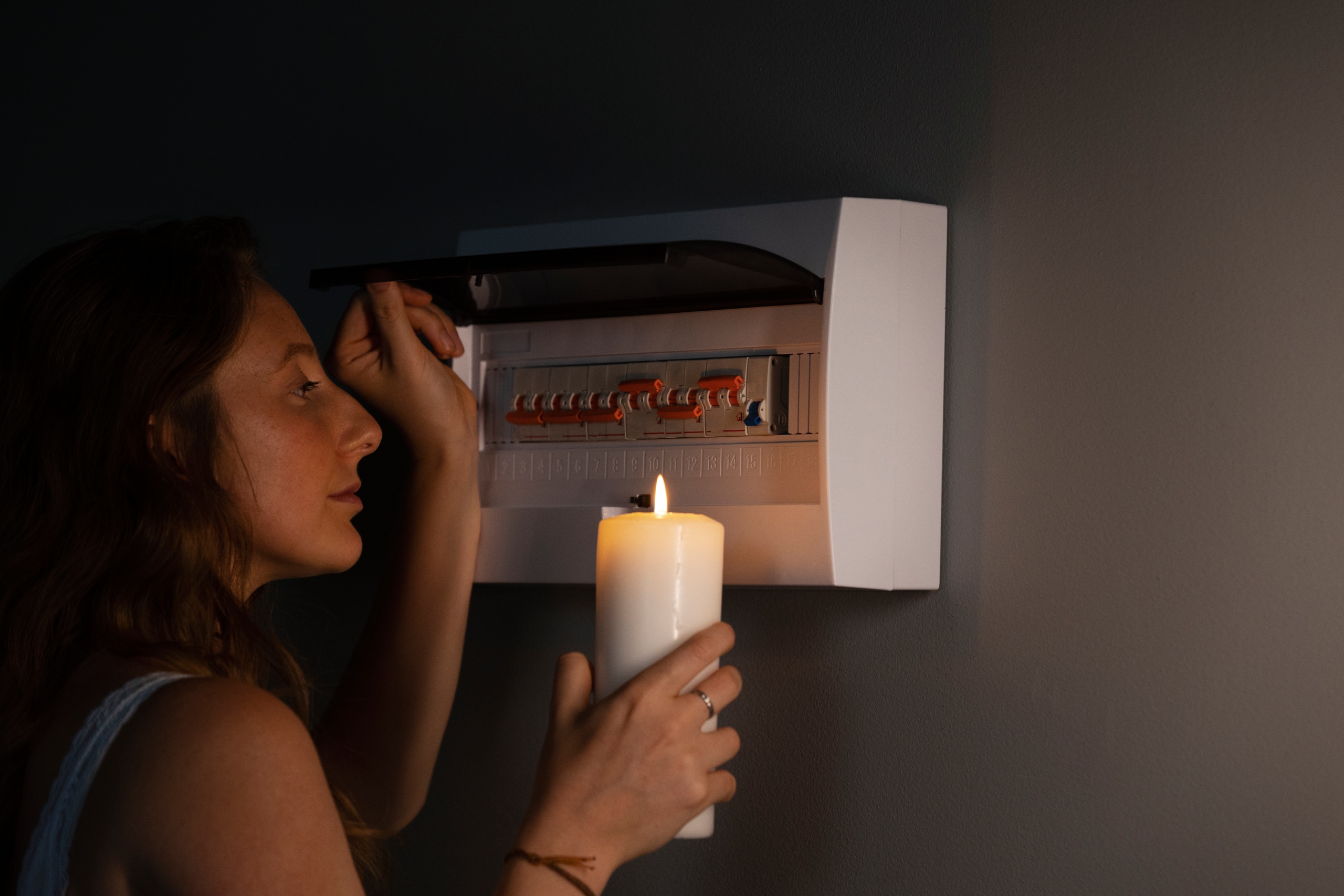 woman holding a candle in the dark